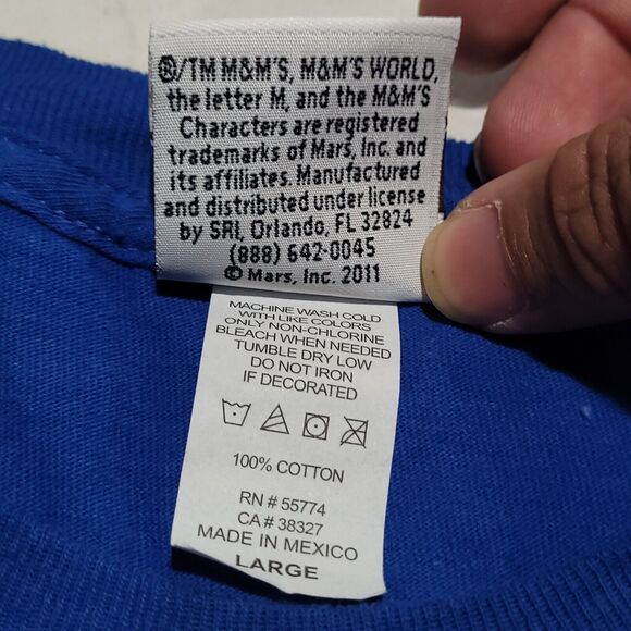 2011 M&M's AUTHENTIC BRANDED BLUE M&M CHOCOLATE CANDY TEE T SHIRT Mens Large EUC - Picture 6 of 6